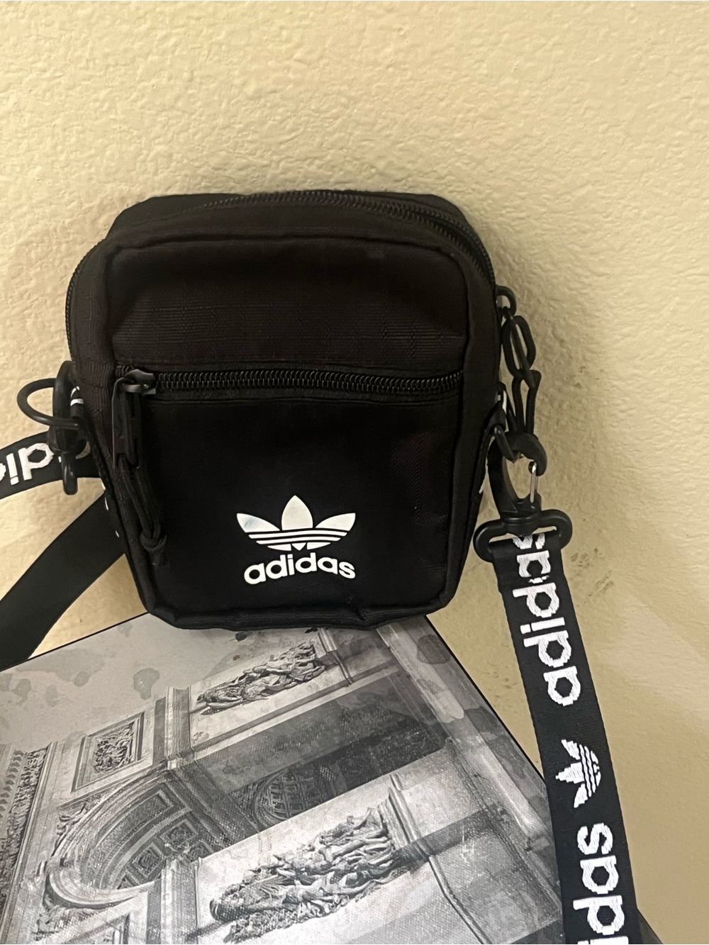 adidas Black Trefoil Mini Crossbody Bag with Branded Strap